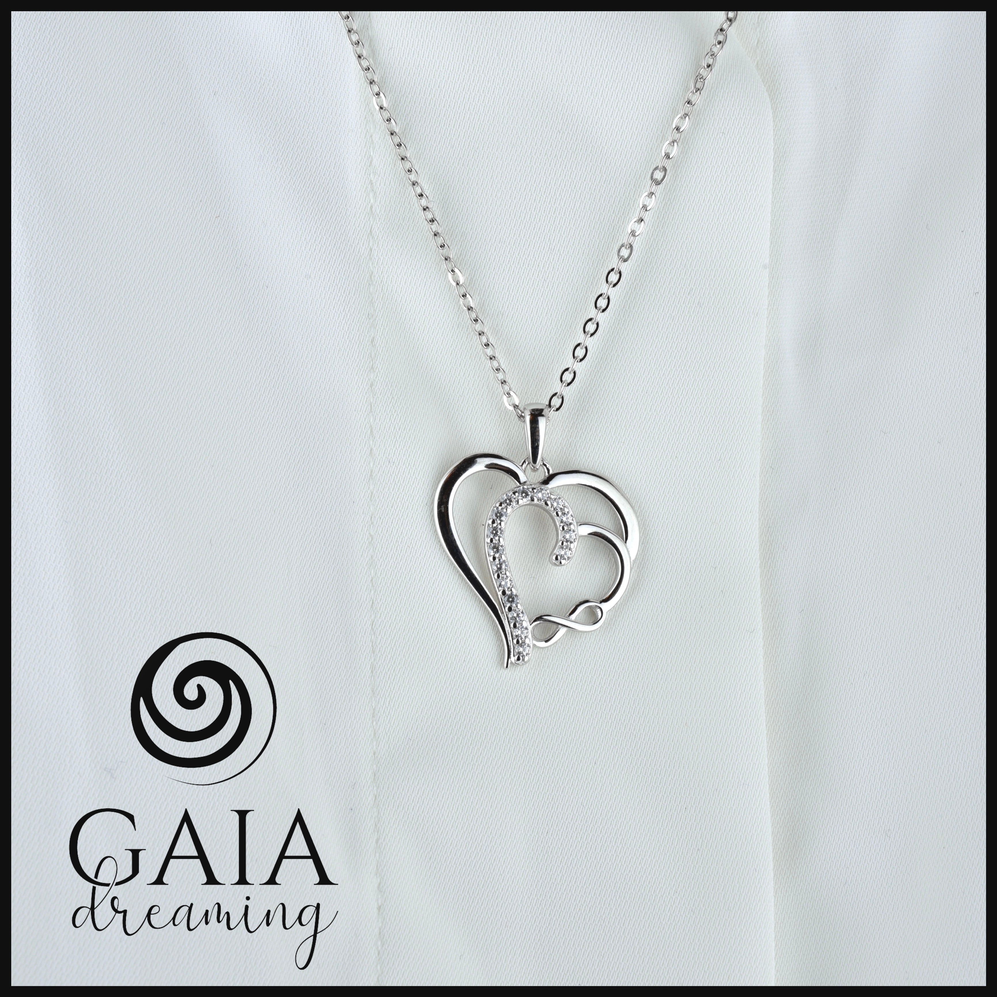 Infinity Love: 925 Sterling Silver Double Heart Necklace