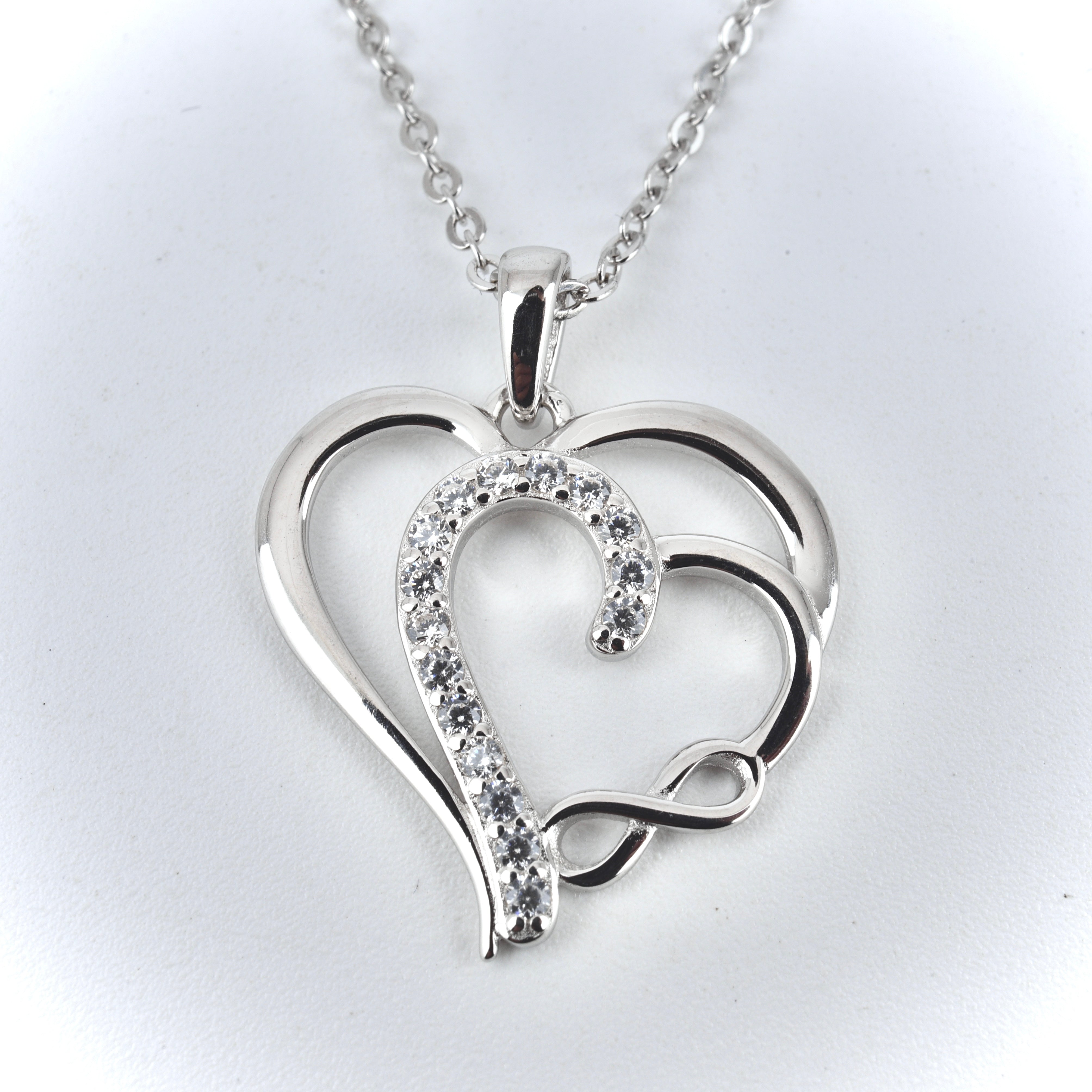 Infinity Love: 925 Sterling Silver Double Heart Necklace